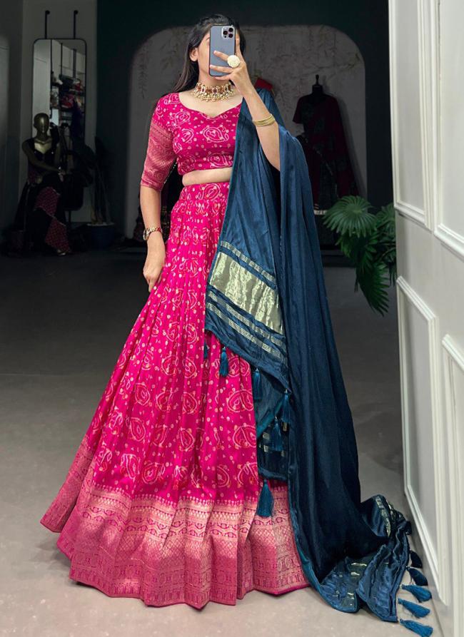 Viscose Dola Silk Rani Pink Traditional Wear Printed Lehenga Choli